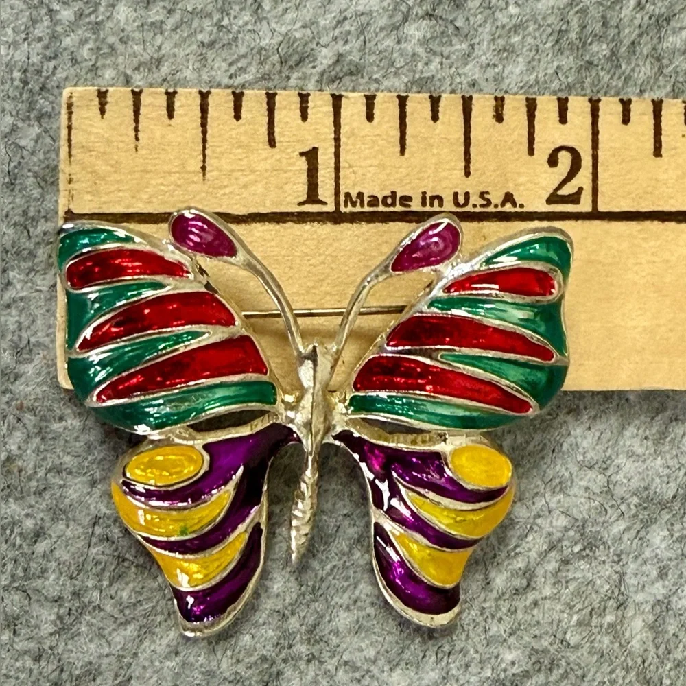 Vintage Enamel Butterfly‎ Brooch Pin with Multicolored Enamel Wings